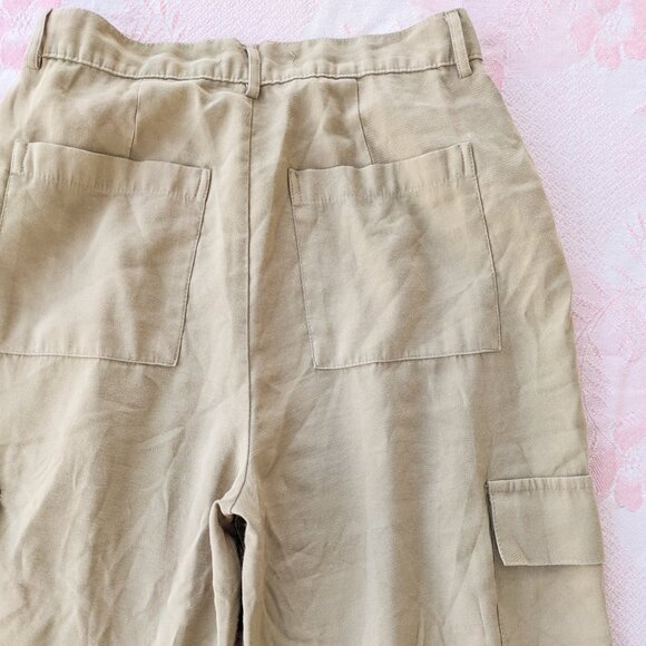 Khaki Cargo Pants Women's Size 8 Straight Leg High Rise Pleated Trousers Utility - Picture 4 of 8